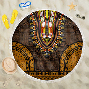 Gold Dashiki and Tapa Pattern Beach Blanket Africa-Polynesia Together Culture