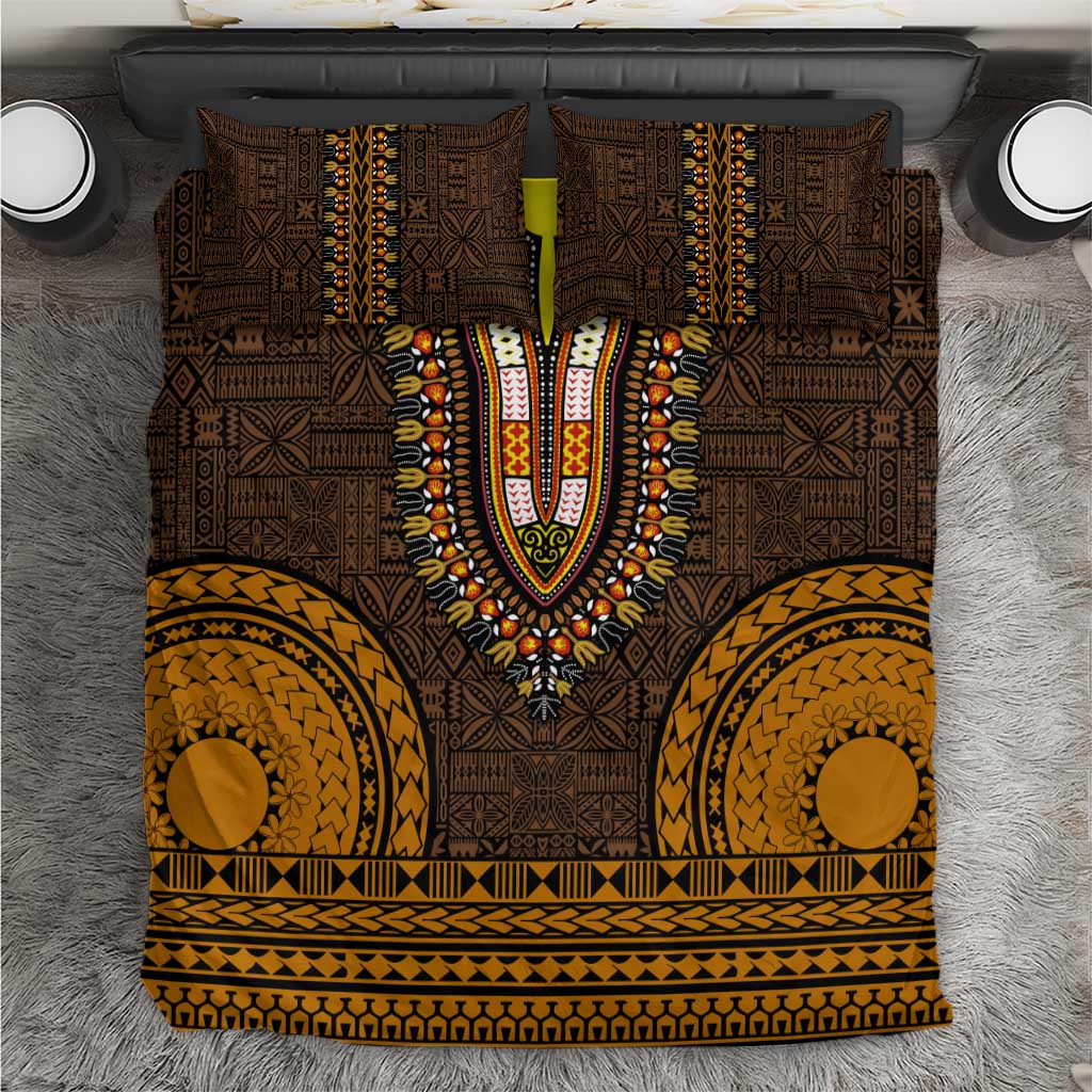 Gold Dashiki and Tapa Pattern Bedding Set Africa-Polynesia Together Culture