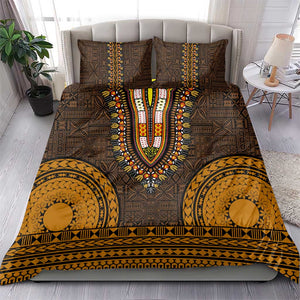 Gold Dashiki and Tapa Pattern Bedding Set Africa-Polynesia Together Culture