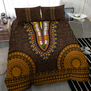 Gold Dashiki and Tapa Pattern Bedding Set Africa-Polynesia Together Culture