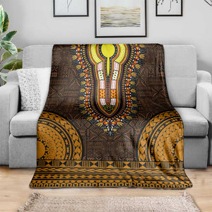 Gold Dashiki and Tapa Pattern Blanket Africa-Polynesia Together Culture