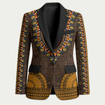 Gold Dashiki and Tapa Pattern Blazer Africa-Polynesia Together Culture