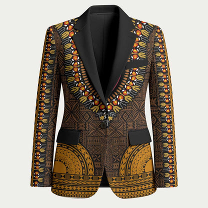 Gold Dashiki and Tapa Pattern Blazer Africa-Polynesia Together Culture