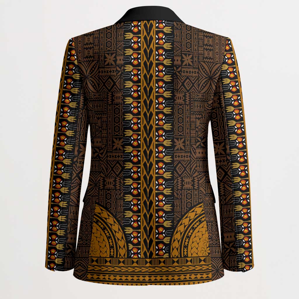 Gold Dashiki and Tapa Pattern Blazer Africa-Polynesia Together Culture