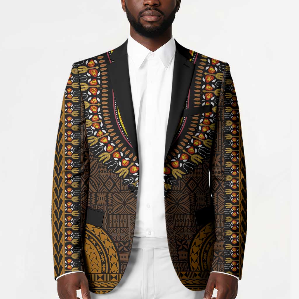 Gold Dashiki and Tapa Pattern Blazer Africa-Polynesia Together Culture