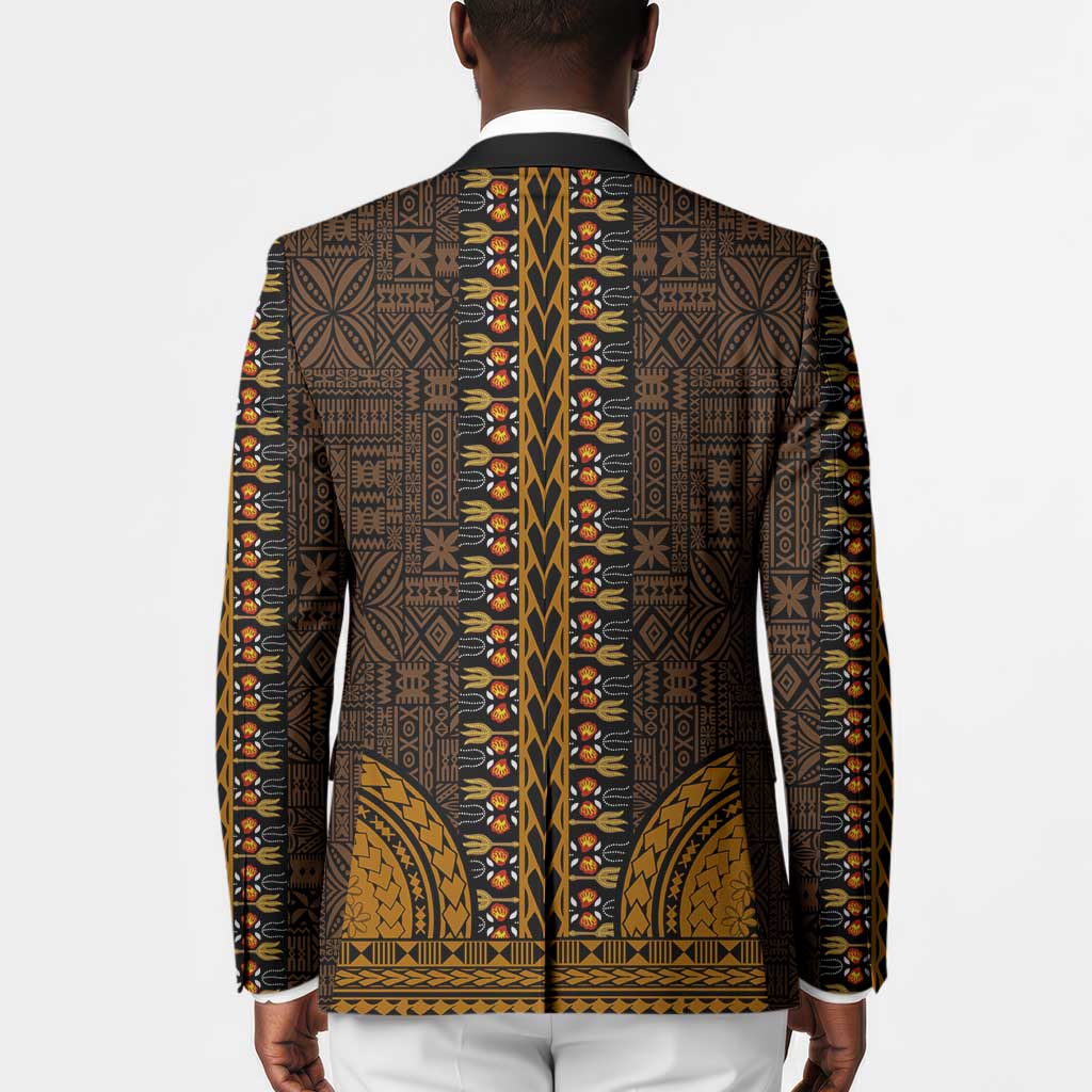 Gold Dashiki and Tapa Pattern Blazer Africa-Polynesia Together Culture