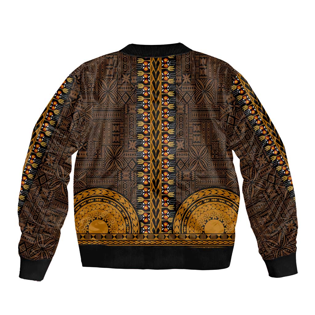 Gold Dashiki and Tapa Pattern Bomber Jacket Africa-Polynesia Together Culture