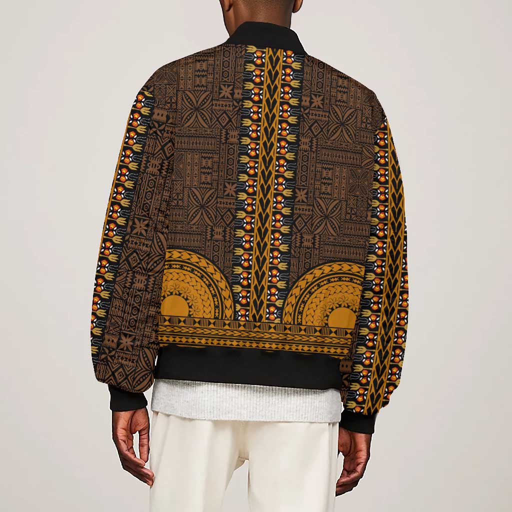 Gold Dashiki and Tapa Pattern Bomber Jacket Africa-Polynesia Together Culture