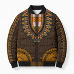 Gold Dashiki and Tapa Pattern Bomber Puffer Jacket Africa-Polynesia Together Culture