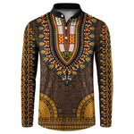Gold Dashiki and Tapa Pattern Button Sweatshirt Africa-Polynesia Together Culture
