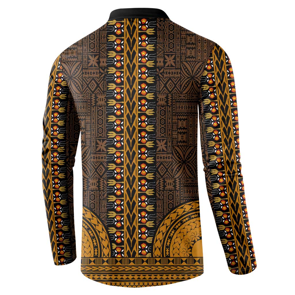 Gold Dashiki and Tapa Pattern Button Sweatshirt Africa-Polynesia Together Culture
