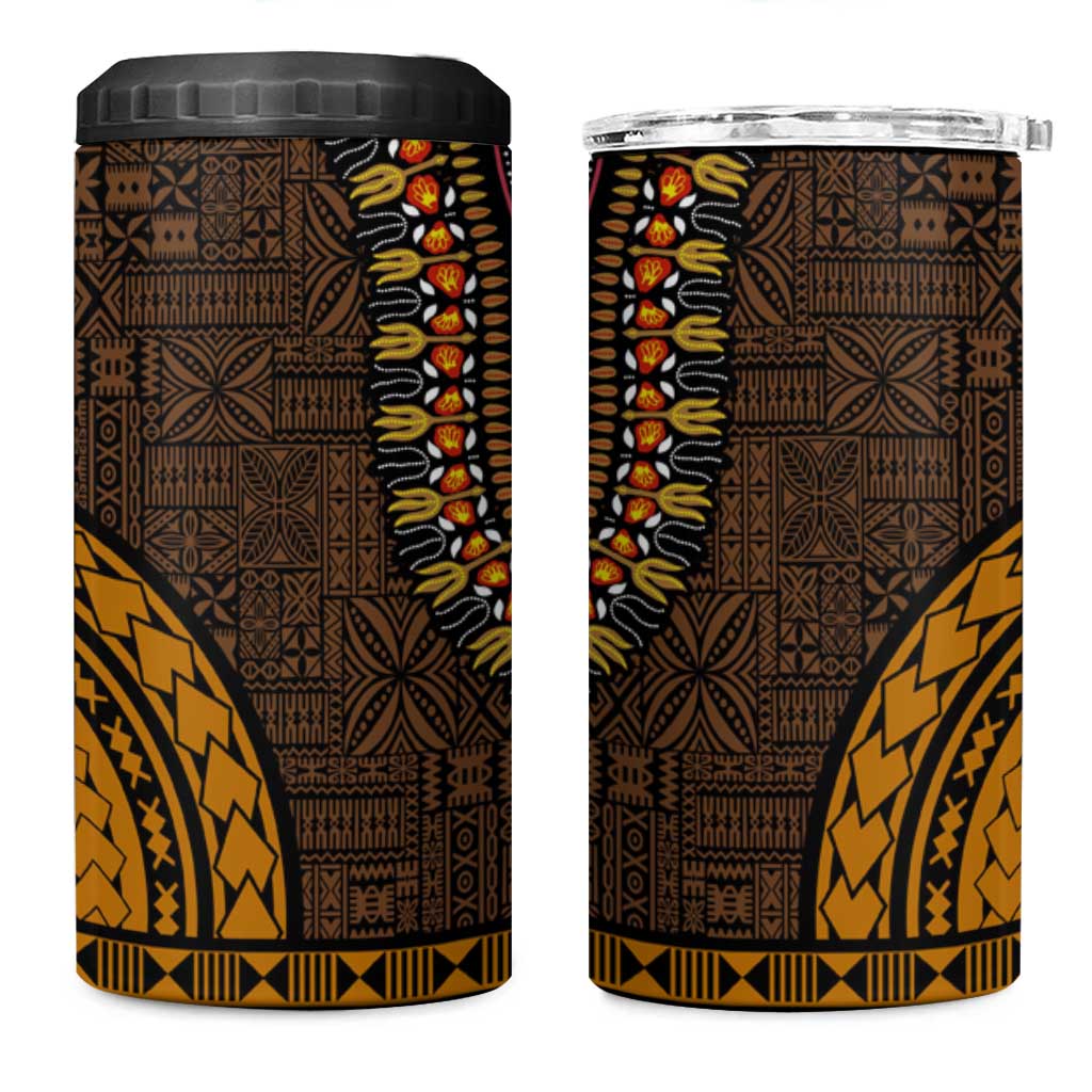 Gold Dashiki and Tapa Pattern 4 in 1 Can Cooler Tumbler Africa-Polynesia Together Culture