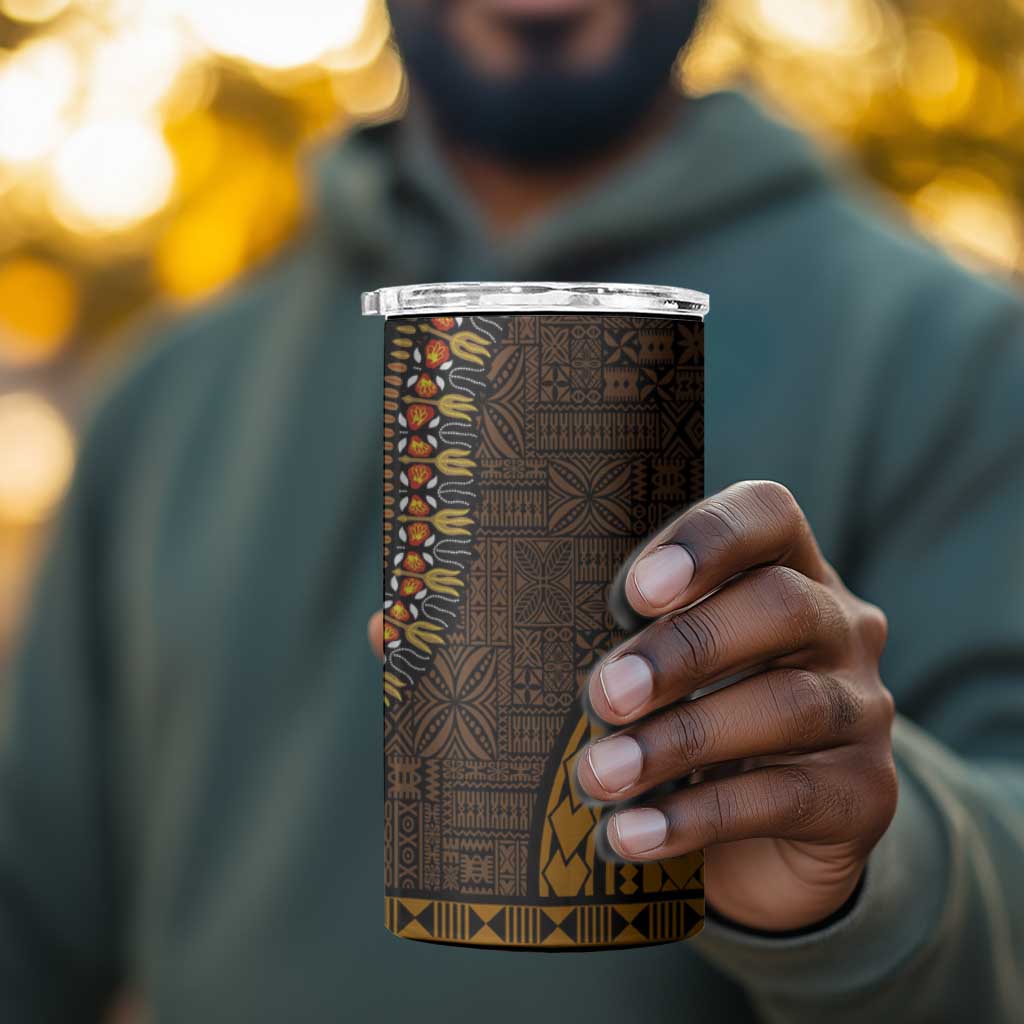 Gold Dashiki and Tapa Pattern 4 in 1 Can Cooler Tumbler Africa-Polynesia Together Culture