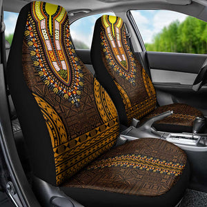 Gold Dashiki and Tapa Pattern Car Seat Cover Africa-Polynesia Together Culture