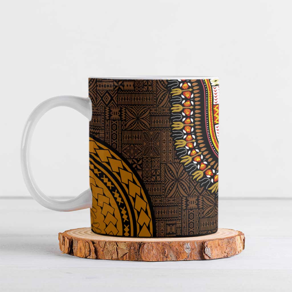 Gold Dashiki and Tapa Pattern Ceramic Mug Africa-Polynesia Together Culture