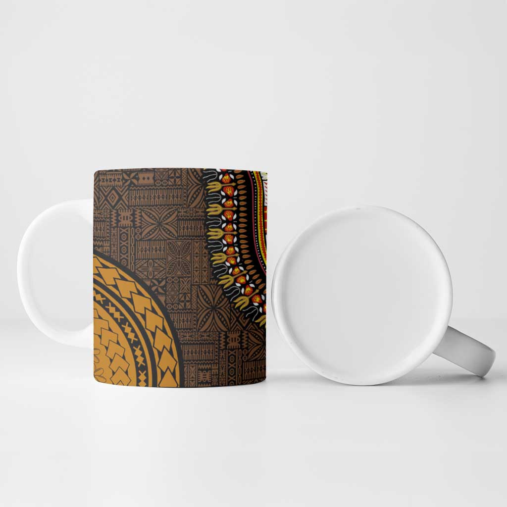 Gold Dashiki and Tapa Pattern Ceramic Mug Africa-Polynesia Together Culture
