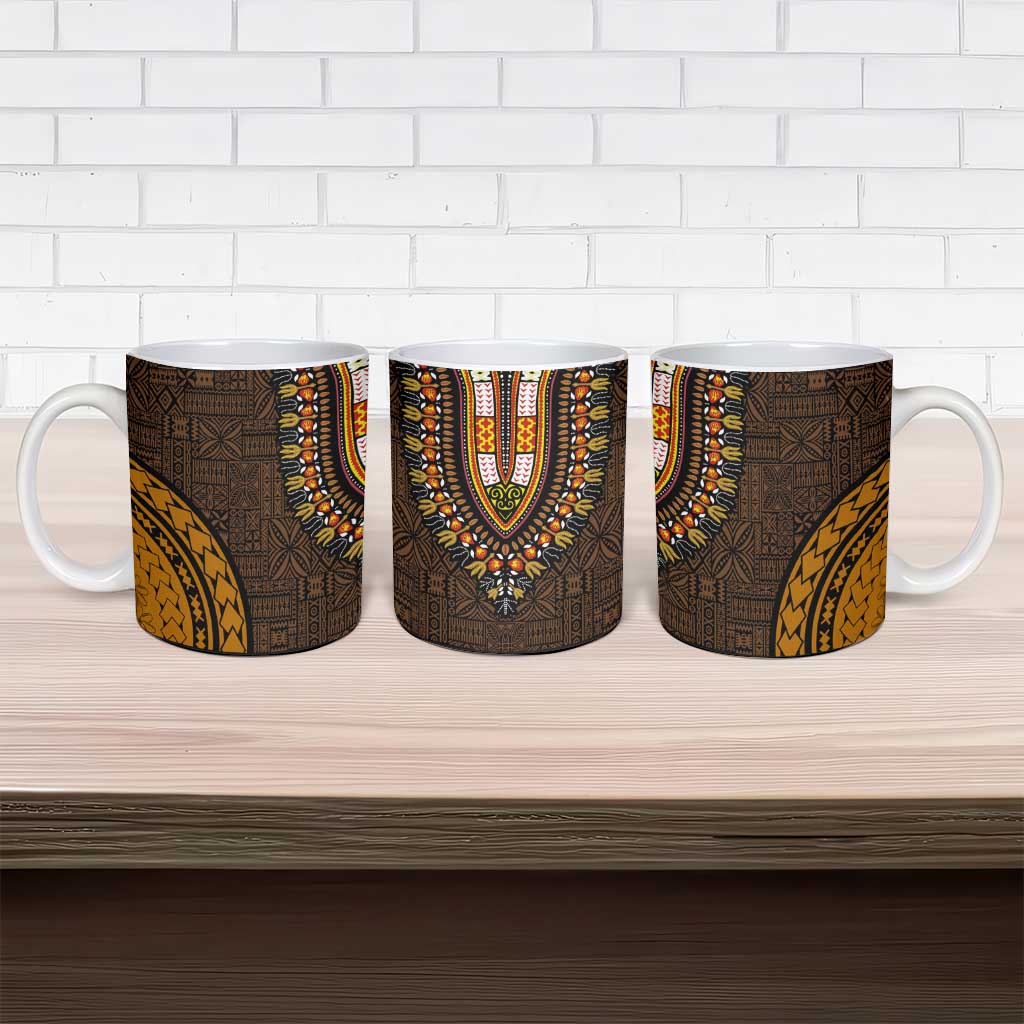 Gold Dashiki and Tapa Pattern Ceramic Mug Africa-Polynesia Together Culture
