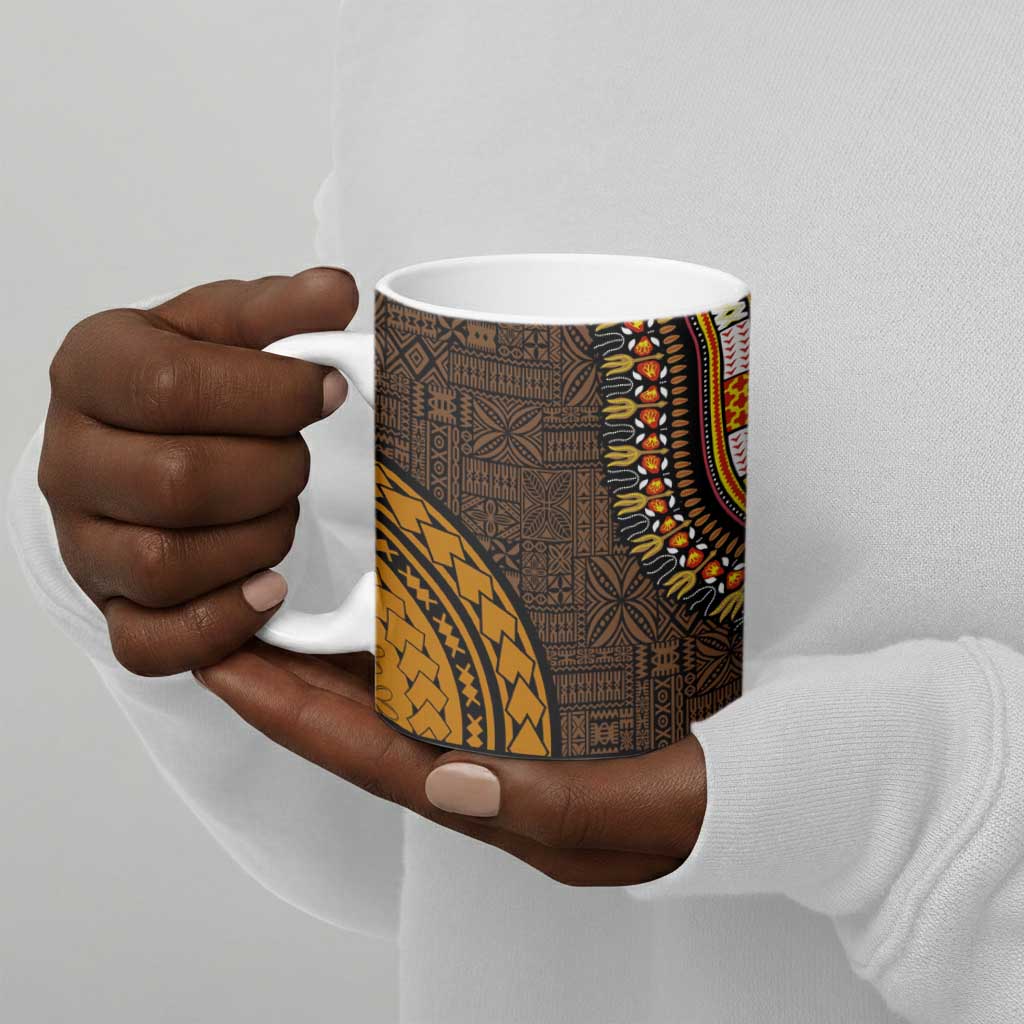 Gold Dashiki and Tapa Pattern Ceramic Mug Africa-Polynesia Together Culture