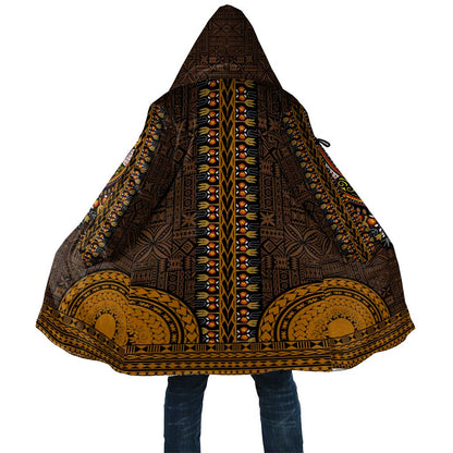 Gold Dashiki and Tapa Pattern Cloak Africa-Polynesia Together Culture