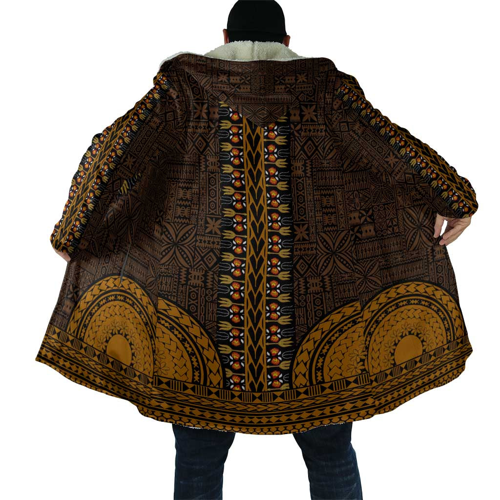 Gold Dashiki and Tapa Pattern Cloak Africa-Polynesia Together Culture
