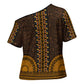Gold Dashiki and Tapa Pattern Cross Shoulder Shirt Africa-Polynesia Together Culture