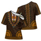 Gold Dashiki and Tapa Pattern Cross Shoulder Shirt Africa-Polynesia Together Culture
