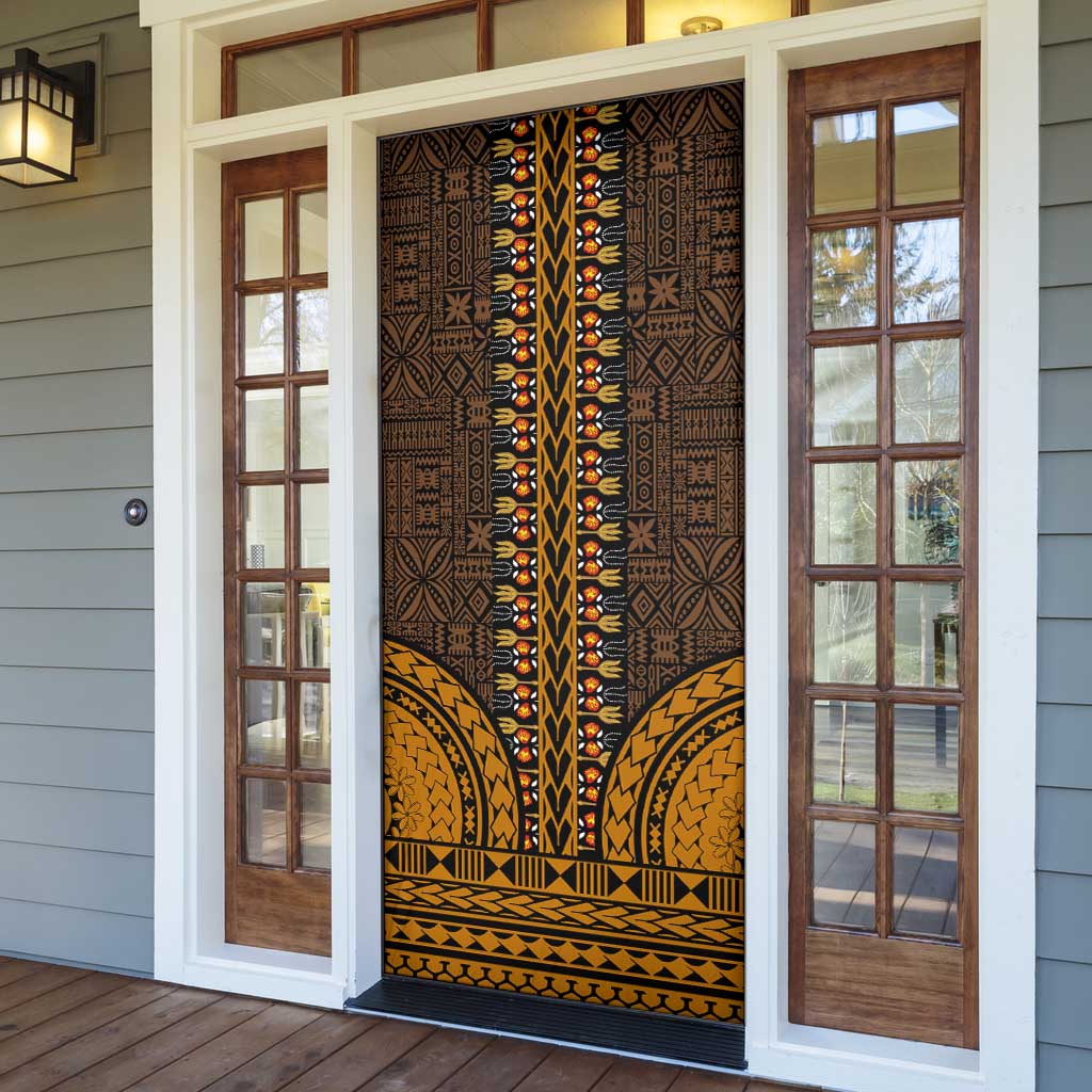 Gold Dashiki and Tapa Pattern Door Cover Africa-Polynesia Together Culture