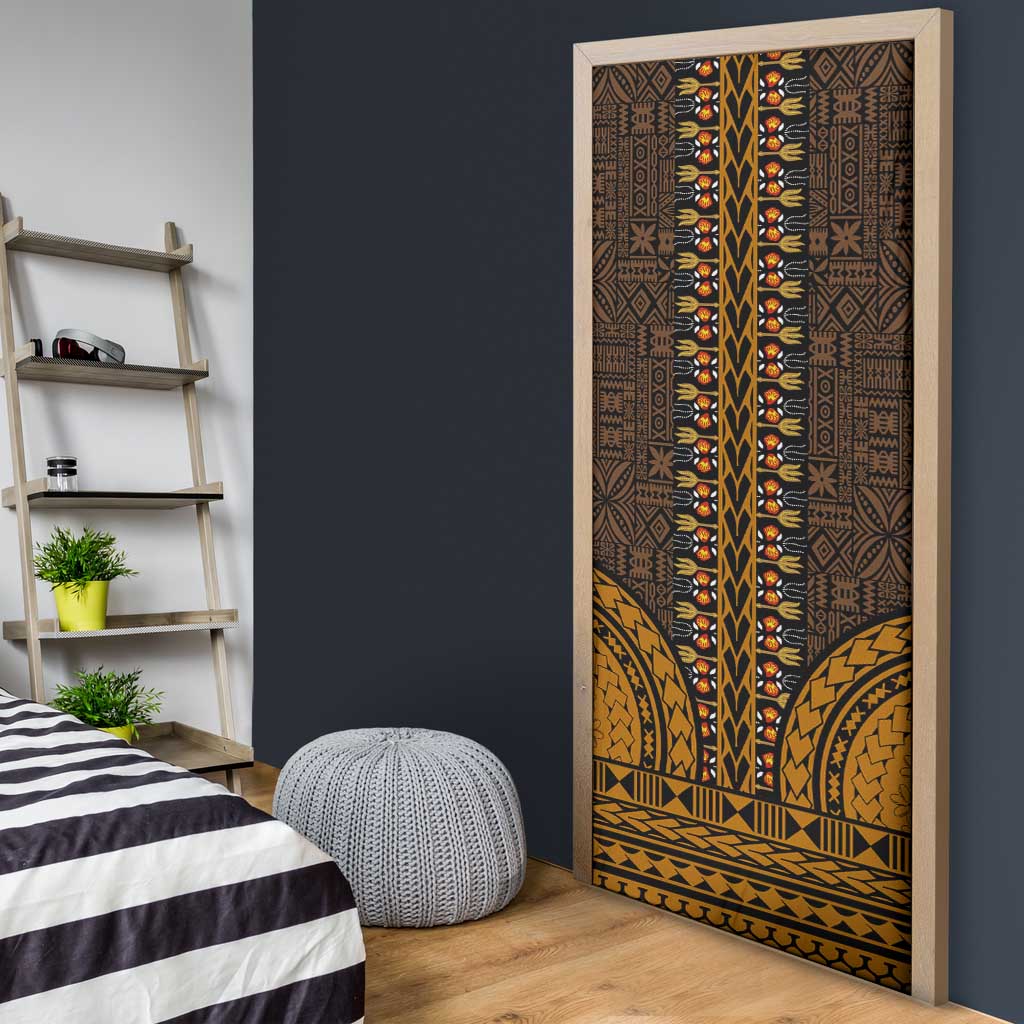 Gold Dashiki and Tapa Pattern Door Cover Africa-Polynesia Together Culture