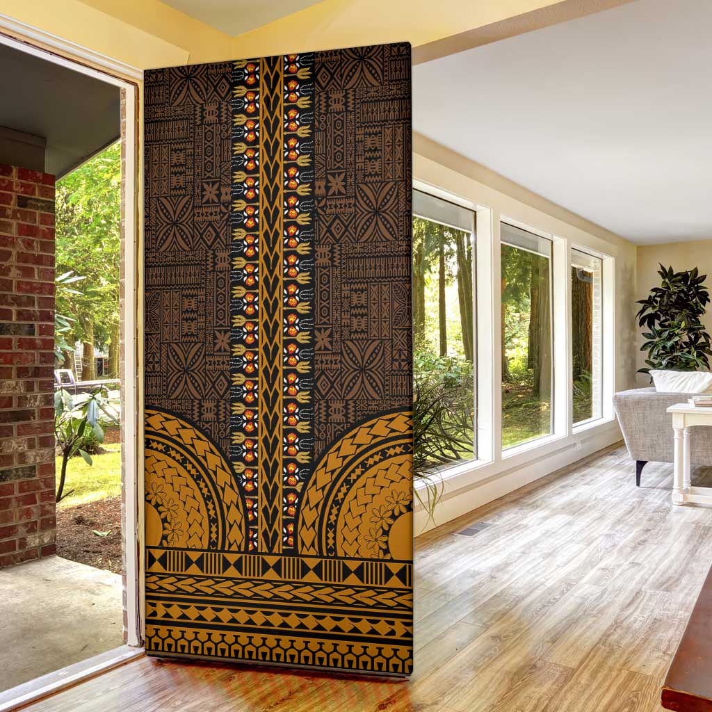 Gold Dashiki and Tapa Pattern Door Cover Africa-Polynesia Together Culture