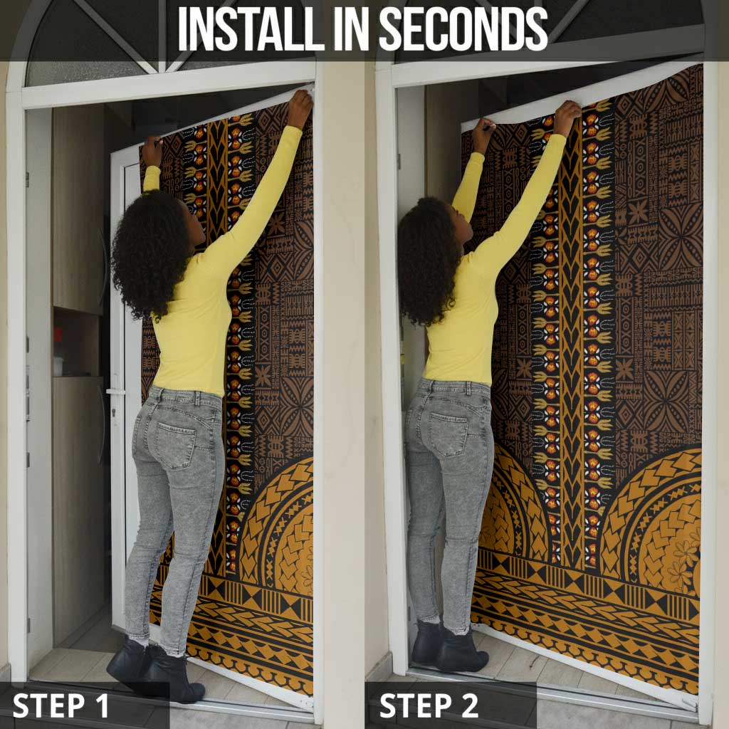 Gold Dashiki and Tapa Pattern Door Cover Africa-Polynesia Together Culture