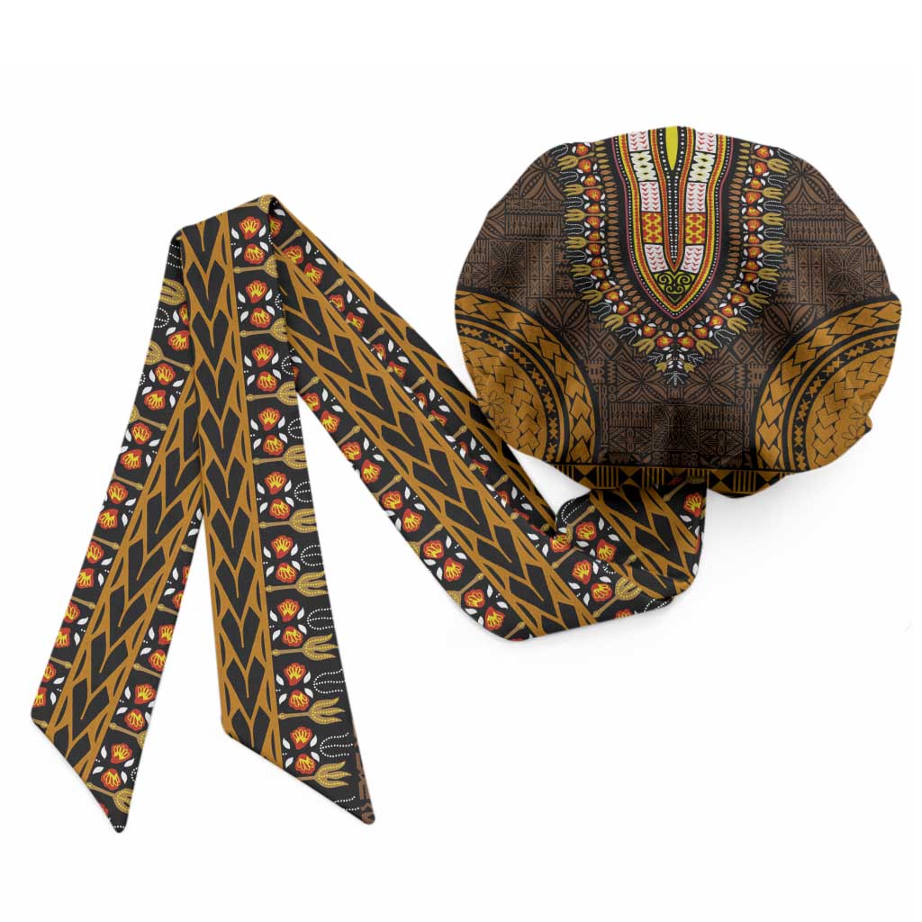 Gold Dashiki and Tapa Pattern Easy Headwrap Africa and Polynesia Together Culture