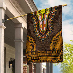 Gold Dashiki and Tapa Pattern Garden Flag Africa-Polynesia Together Culture