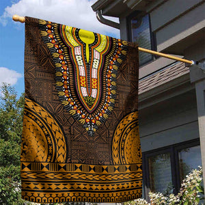 Gold Dashiki and Tapa Pattern Garden Flag Africa-Polynesia Together Culture