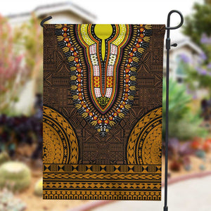 Gold Dashiki and Tapa Pattern Garden Flag Africa-Polynesia Together Culture