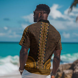 Gold Dashiki and Tapa Pattern Hawaiian Shirt Africa-Polynesia Together Culture