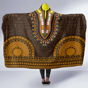 Gold Dashiki and Tapa Pattern Hooded Blanket Africa-Polynesia Together Culture