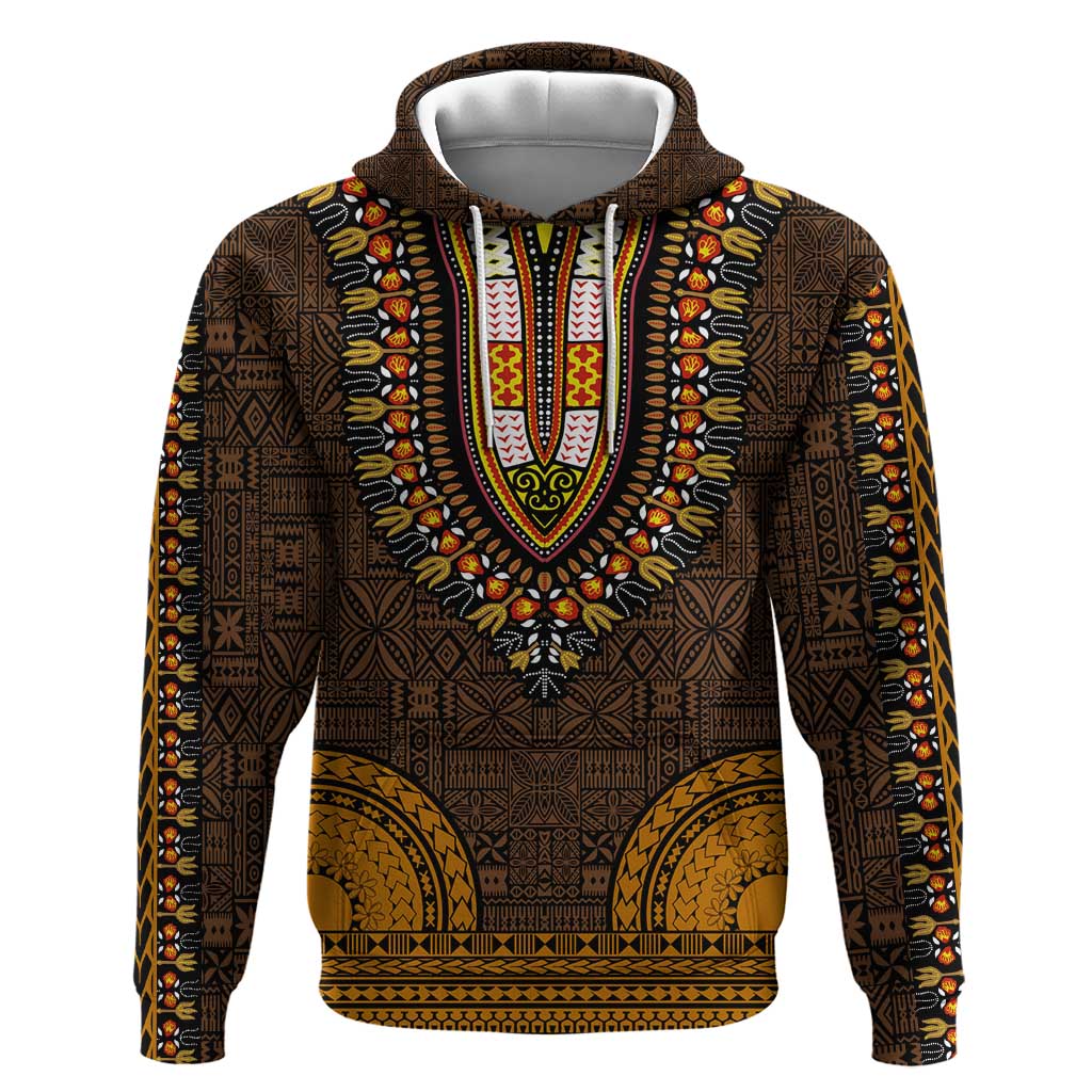 Gold Dashiki and Tapa Pattern Hoodie Africa-Polynesia Together Culture