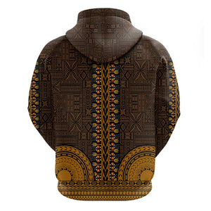 Gold Dashiki and Tapa Pattern Hoodie Africa-Polynesia Together Culture