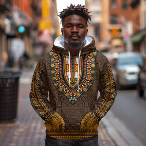 Gold Dashiki and Tapa Pattern Hoodie Africa-Polynesia Together Culture