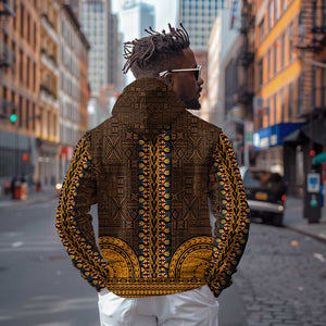 Gold Dashiki and Tapa Pattern Hoodie Africa-Polynesia Together Culture