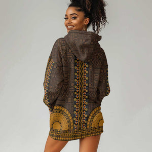 Gold Dashiki and Tapa Pattern Hoodie Dress Africa-Polynesia Together Culture