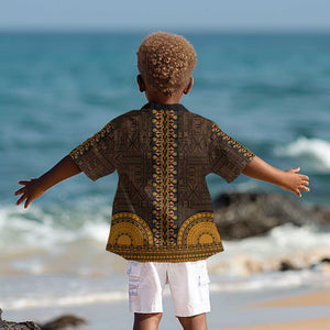 Gold Dashiki and Tapa Pattern Kid Hawaiian Shirt Africa-Polynesia Together Culture