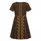 Gold Dashiki and Tapa Pattern Kid Short Sleeve Dress Africa-Polynesia Together Culture
