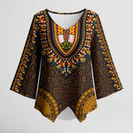 Gold Dashiki and Tapa Pattern Kimono Sleeve Blouse Africa-Polynesia Together Culture