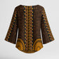 Gold Dashiki and Tapa Pattern Kimono Sleeve Blouse Africa-Polynesia Together Culture