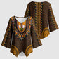 Gold Dashiki and Tapa Pattern Kimono Sleeve Blouse Africa-Polynesia Together Culture