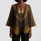Gold Dashiki and Tapa Pattern Kimono Sleeve Blouse Africa-Polynesia Together Culture