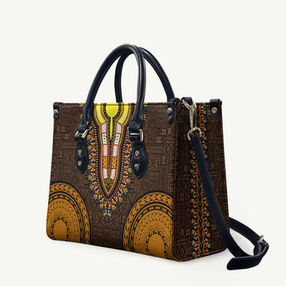 Gold Dashiki and Tapa Pattern Leather Bag Africa-Polynesia Together Culture