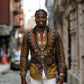 Gold Dashiki and Tapa Pattern Long Sleeve Button Shirt Africa-Polynesia Together Culture