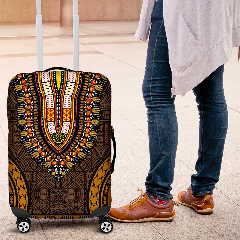 Gold Dashiki and Tapa Pattern Luggage Cover Africa-Polynesia Together Culture